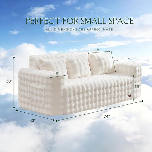 ZurNesfure Sofa Couch Cloud 3-Seater Memory Foam Couch with Pillow No Assembly Required, Modern Couch with Removable Washable Cover Boneless Sofas for Living Room Bedroom Apartment (White,3-Seater)
