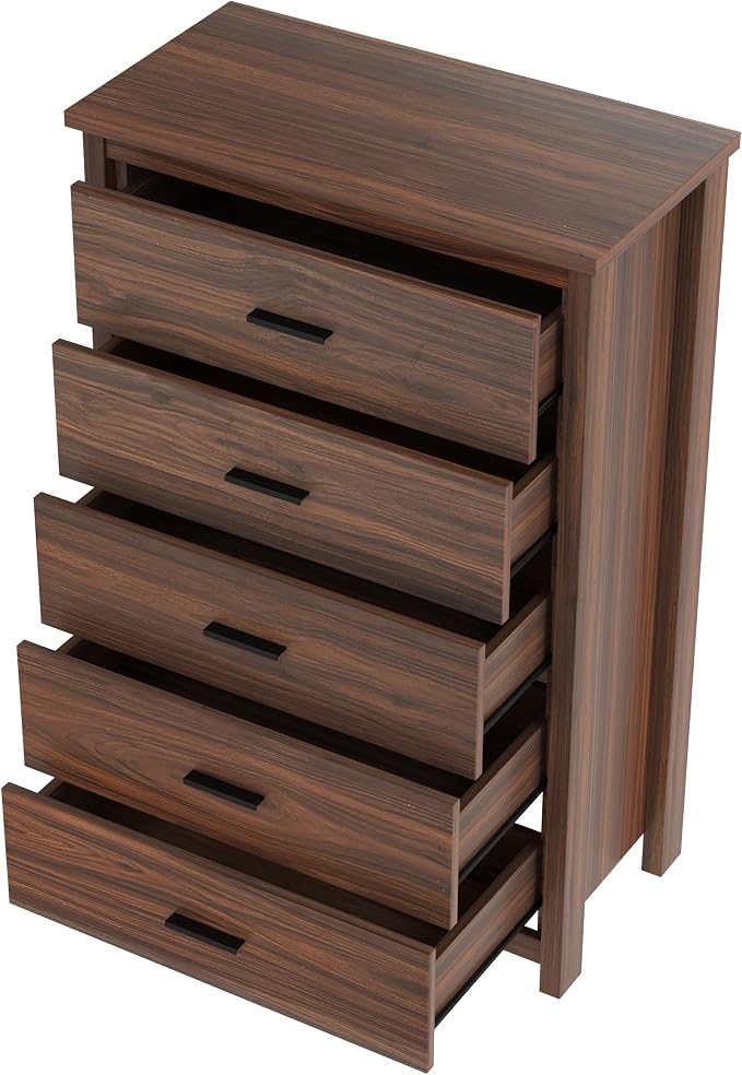 5 Piece Bedroom Furniture Sets, Rustic Style Bedroom Furniture Sets with 1 Queen Size Platform Bed, 2 Drawers and 1 Dresser for Living Room, Farmhouse Bedroom Set, Walnut