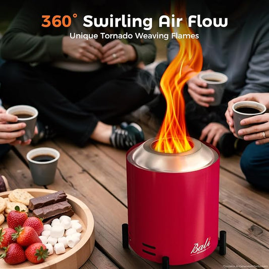 BALI OUTDOORS 6.5 inch Tabletop Fire Pit Round, Stainless Steel Table Top Firepit Small, Outdoor Smokeless Firepit Portable, Red