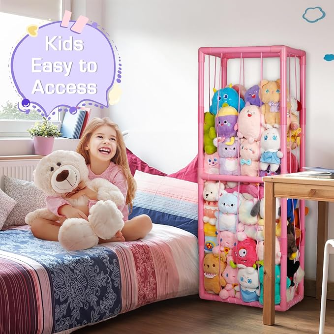 Stuffed Animal Storage Zoo Holder Space Save, PVC Stuffed Animal Organizer | Vertical Plush Toy Organizer with Elastic Band and Net, Large Capacity Stuffy Storage for Playroom Bedroom Nursery