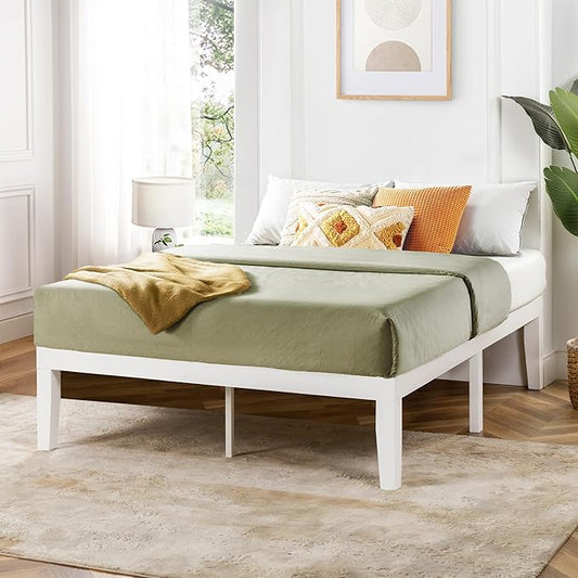 Mellow Naturalista Classic 16 Inch Solid Wood Platform Bed with Wooden Slats, White, Full