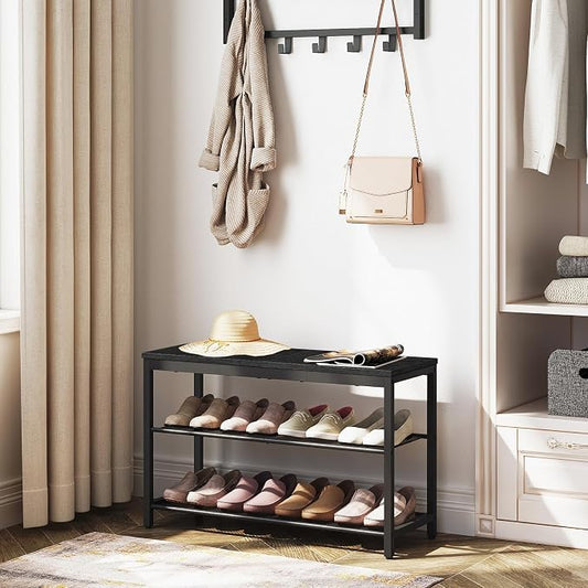 HOOBRO Shoe Bench, 3-Tier Shoe Rack, Industrial Shoe Organizer Storage Bench, 29.5 inches Entry Bench with Mesh Shelves, for Entryway, Living Room, Hallway, Easy Assembly, Black BB75HX01