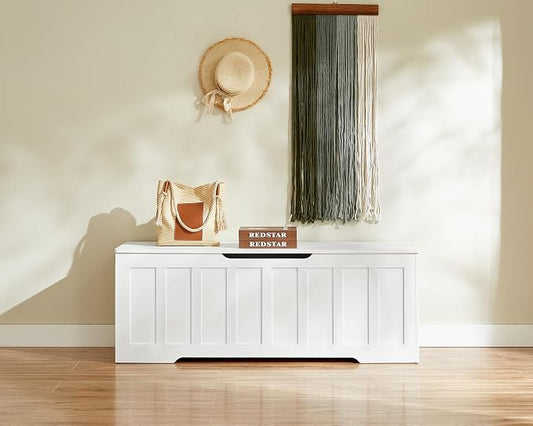 VANKILEY 51.2" Storage Chest Extra Large,Storage Bench with 2 Safety Hinges,Shoe Bench,51.2 * 15.7 * 19.1 inches,Wooden Trunk for Bedroom,livingroom,entryway,Supports 220 lb,Easy Assembly(White).