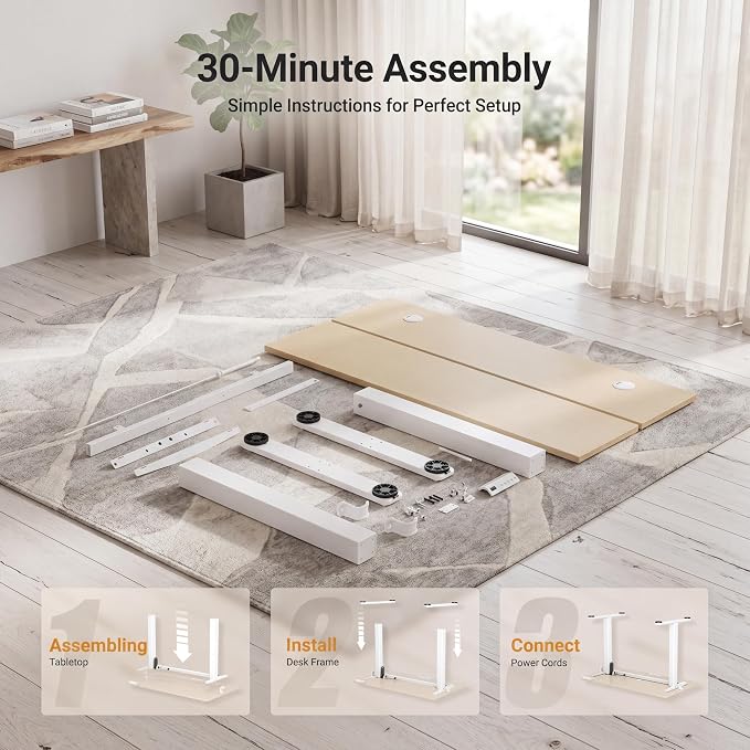 Claiks Electric Standing Desk, 55 x 24Inch Height Adjustable Sit Stand Desk for Home Office, Computer Desk with Memory Presets, Cable Management & Headphone Hooks, 156 lbs Capacity, Nature