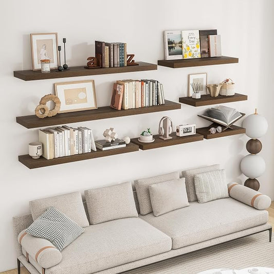 RICHFOCUS 48Inch Floating Shelves for Wall 2 Pack Shelves for Bedroom|Kitchen|Bathroom Wall Mounted Rustic Wood Floating Shelf with Invisible Brackets for Books|Storage|Decor, Walnut