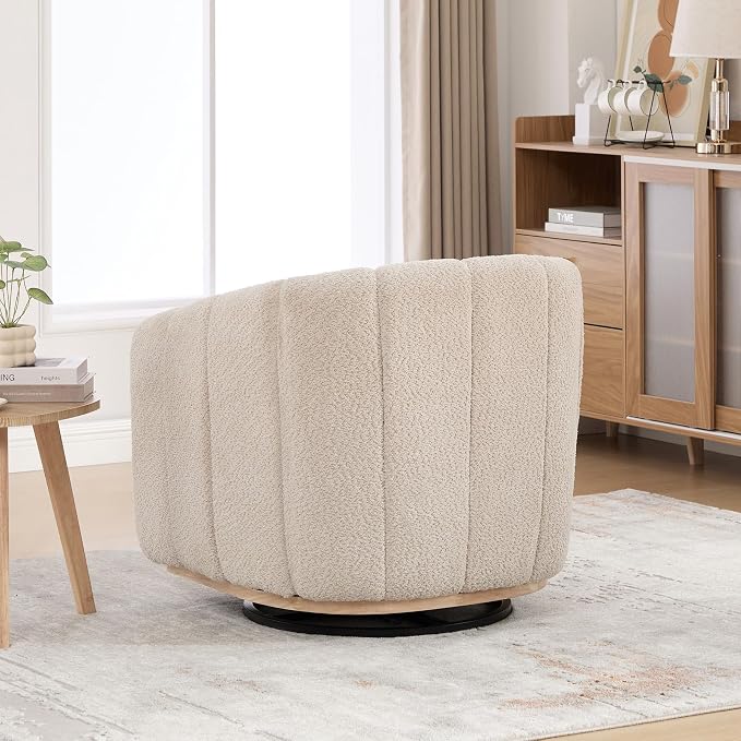 Swivel Barrel Chair Set of 2, 360 Degree Round Swivel Accent Chair for Living Room, Mid Century Modern Upholstered Accent Chair,Comfy Tufted Sofa Armchairs for Bedroom,Nursery,Boucle,Wheat
