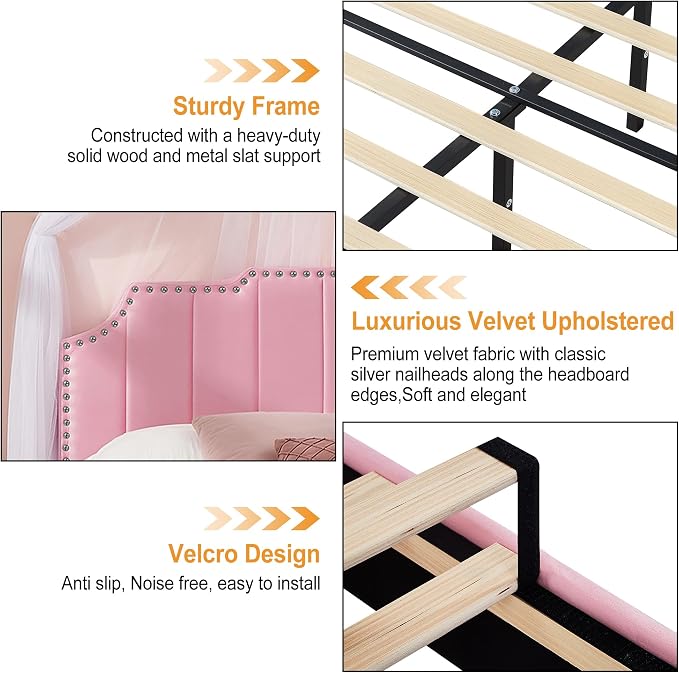 VECELO Queen Velvet Upholstered Platform Bed Frame with 4 Rollers Storage Drawers,Queen Size Bed with Tufted Height Adjustable Headboard,Wooden Slats/No Box Spring Needed/Easy Assembly