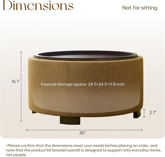 Zihanhome 30 Inch Round Storage Ottoman, Ottoman Coffee Table with Lift Off Lid, Boucle Modern Ottomans with Storage for Living Room, Bedroom, Apartments (Yellow)