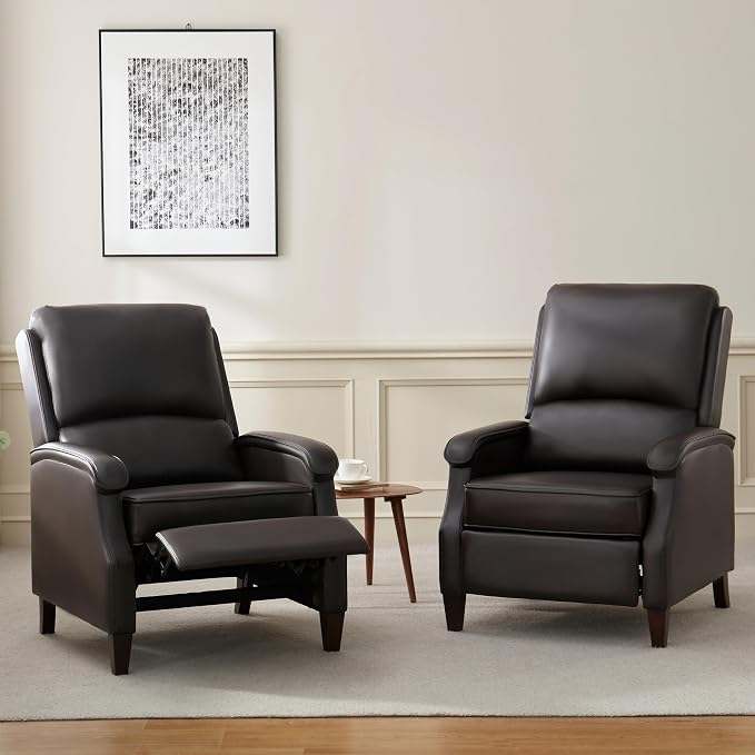 VKNOW Recliner Chair, Faux Leather Recliner with Armrest, Home Theater Seating with Adjustable Back and Lumbar Support, Single Sofa for Adults, Lounge Chair for Living Room, Bedroom(Chestnut Brown)