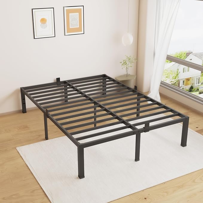 MAF Queen Bed Frame Size 14 Inch Metal Heavy Duty Platform Bedframe with Steel Slats Support Noise Free Queen-Bed-Frame, No Box Spring Needed
