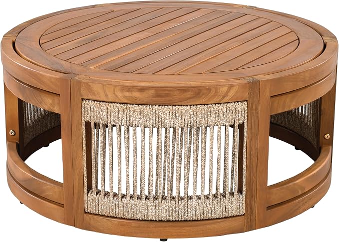Christopher Knight Home Nesbit 8-Seater Patio Furniture Set with Removable Cushion, 8 Piece Outdoor Acacia Wood Conversation Set, Wooden Outdoor Sectional Sofa Set with Coffee Table, Beige
