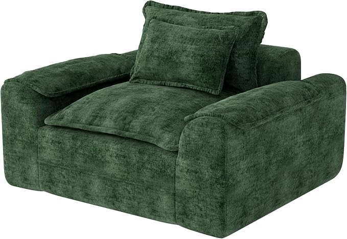 Hobestluk Cloud Single Sofa Memory Foam Couch with Deep Seat L Shaped Sofa with Removable Cover Large Couch for Living Room (Green, Single Sofa)