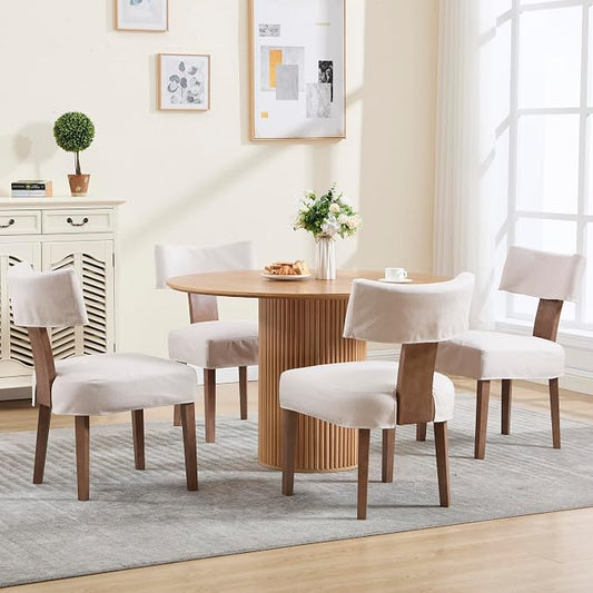 RIVOVA Upholstered Dining Chairs Set of 6 with Seat Covers, Modern Wooden Kitchen Chairs Fabric Side Dining Room Chair Farmhouse Dinner Chair, Beige