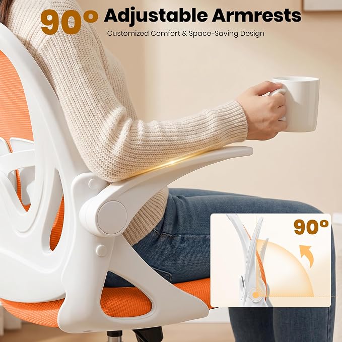Primy Drafting Chair Tall Office Chair with Flip-up Armrests Executive Ergonomic Computer Standing Desk Chair with Lumbar Support and Adjustable Footrest Ring (Sunset Orange)