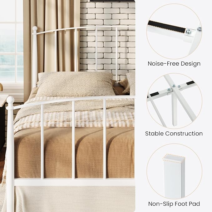 SHA CERLIN Full Size Metal Platform Bed Frame with Victorian Style Iron-Art Headboard and Footboard, Easy Assembly, No Box Spring Needed, White