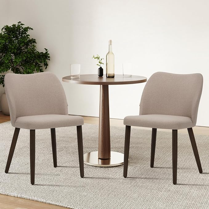 COLAMY Upholstered Dining Chairs Set of 4, Fabric Dining Room Kitchen Chairs with Padded Seat and Wood Legs for Restaurant/Cafe, Camel