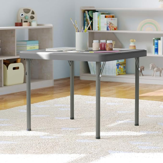Flash Furniture Paige 24x24 Kids Folding Table with Locking Legs, Commercial Grade Table Recommended for Ages 2-4 in Granite Gray