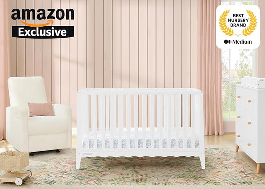 Delta Children Lulu 5-in-1 Convertible Crib, Converts to Toddler Bed, Daybed, Sofa & Full-Size Bed, Greenguard Gold Certified, Fits Standard Crib Mattress, 3 Mattress Heights for Baby,Bianca White