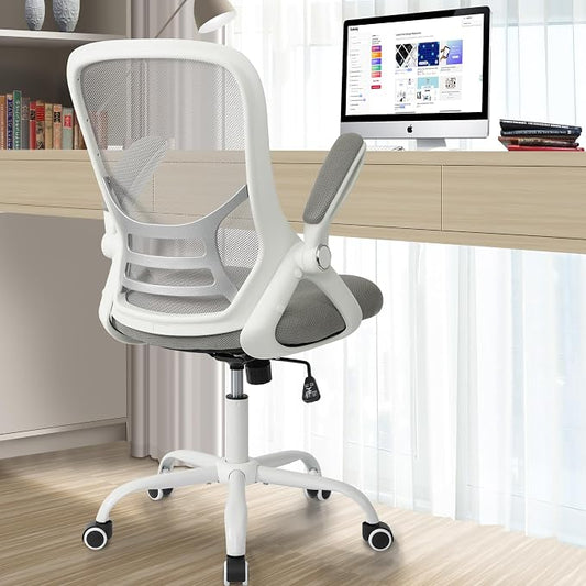 HYLONE Office Chair Ergonomic Chair with Flip up Armrests, Thickened Seat Computer Chair with Breathable Mesh Back Home Office Computer Chairs for Long Hours Mesh Office Chair(Grey)