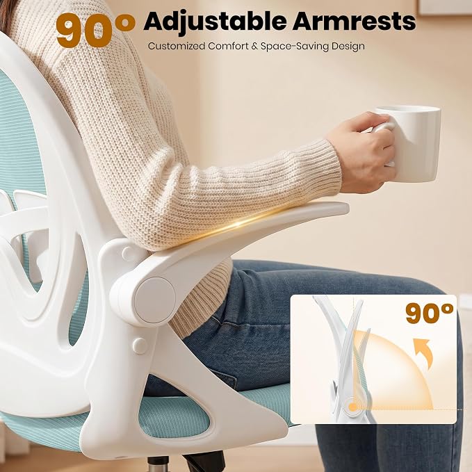 Primy Drafting Chair Tall Office Chair with Flip-up Armrests Executive Ergonomic Computer Standing Desk Chair with Lumbar Support and Adjustable Footrest Ring(Light Blue)