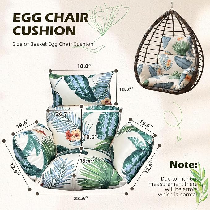 Outdoor Printed Egg Chair Cushion Replacement Waterproof Hanging Basket Swing Chair Cushion with Headrest Outdoor Patio Hammock Swing Replacement Cushions