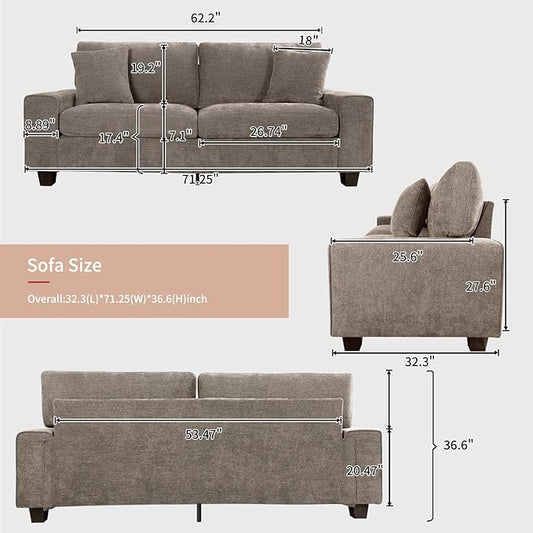 DOPEDIO Modern Loveseat Sofa for Living Room,Chenille Recliner, Removable Cover, Pocket Spring Cushions, Solid Wood Frame, Easy Assembly for Small Spaces (71.25inch,Brown)