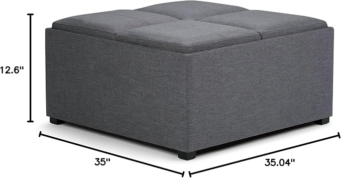 SIMPLIHOME Avalon Wide Contemporary Square Coffee Table Storage Ottoman, Slate Grey, Table Ottoman