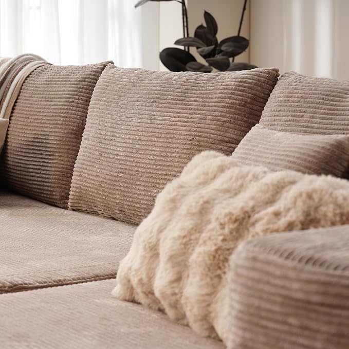 ovios 104" Cloud Boneless Couch with L-Shape Chaise,Modern Sectional Modular Sofa with Deep Seat, Upholstered Couches for Living Room Bedroom,No Assembly Required, Camel (Corduroy Fabric)