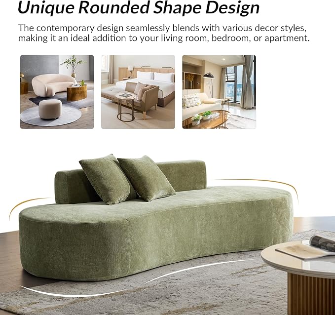 94.5" Boneless Sofa with 2 Pillows, 3 Seater Compressed Foam Sofa with Half Moon Design & Deep Seat, No Assembly Required, Modern Cloud Couch for Living Room, Olive
