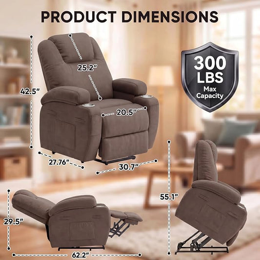 Flamaker Power Lift Chair Massage Recliner Chairs for Elderly - Ergonomic Design with Cup Holders & Side Pockets, Remote Control (Dark Brown)