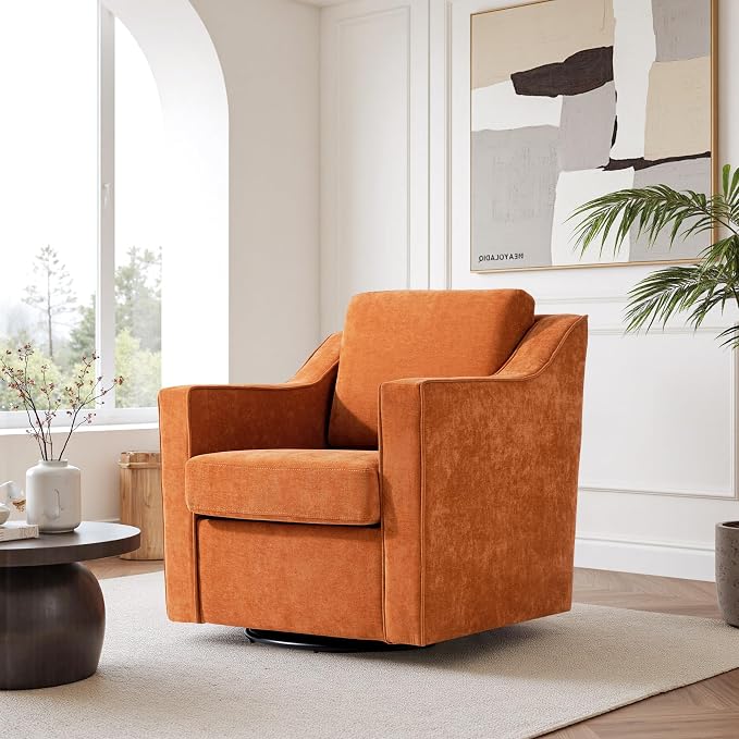 Swivel Accent Chair, Modern Round Barrel Arm Chair for Living Room, Bedroom, Comfy Club Reading Chairs for Adults (Chenille Orange, Set of 1)