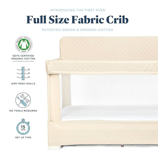 Baby Delight Lunaire Full Size Crib | Breathable Mesh Baby Crib | Tool-Free Assembly Baby Bed | 100% GOTS Certified Organic Cotton Fabric | Organic Oat