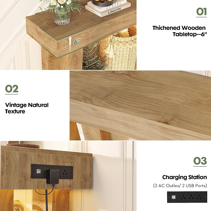 Unikito 39" Entryway Table with Socket and Sensor Light, Narrow Console Table with Storage Behind Couch, Farmhouse Entryway Table for Hallway, Behind The Couch, Living Room, Foyer