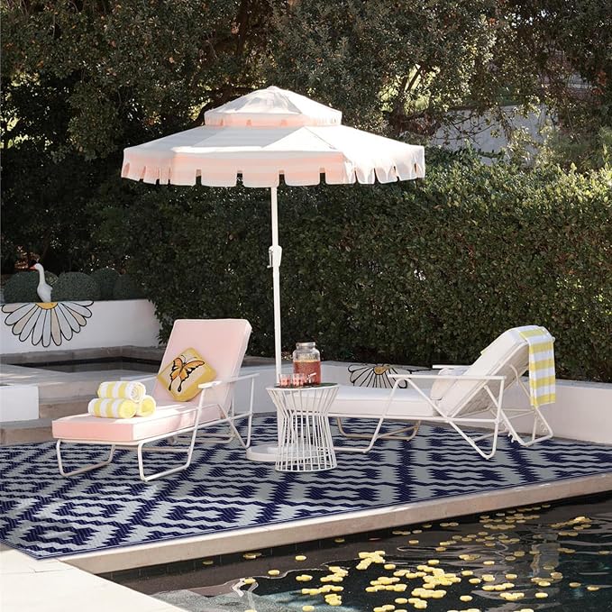 SAND MINE Reversible Mats, Plastic Straw Rug, Modern Area Rug, Large Floor Mat and Rug for Outdoors, RV, Patio, Backyard, Deck, Picnic, Beach, Trailer, Camping, Dark Blue & White, 4' x 6'