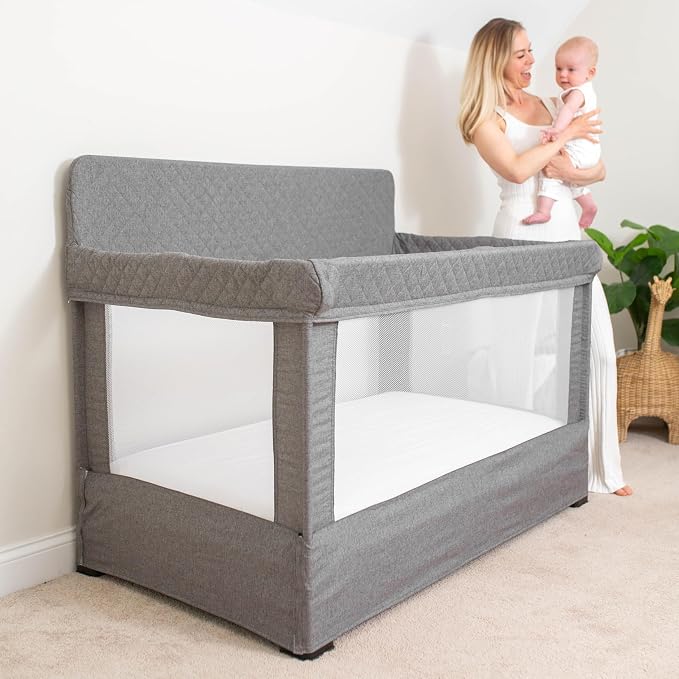 Baby Delight Lunaire Full Size Crib | Breathable Mesh Baby Crib | Tool-Free Assembly Baby Bed | Charcoal Tweed