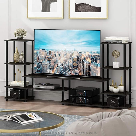 Furinno Turn-N-Tube TV Stand, Wide Open Frame Entertainment Center with Storage, TV Console with Tall Side Shelves for TV up to 48 Inch, for Living Room, Bedroom, Espresso