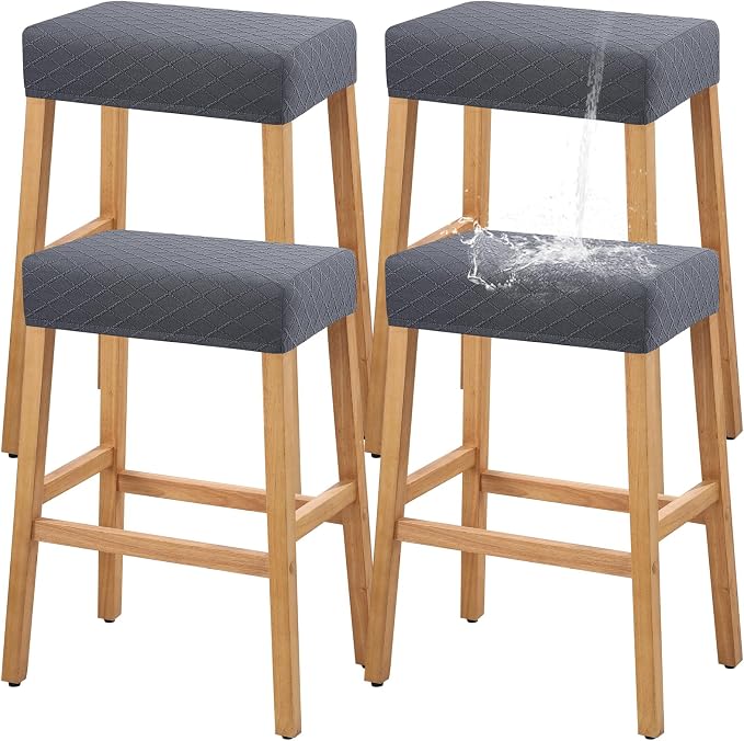 YISUN Stool Covers Rectangle - 4 Pack Stretch Waterproof Saddle Seat Cover Counter Bar Stools Bar Chairs Covers Kitchen Island Chairs Cushion Protector