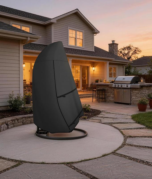 ULTCOVER Patio Hanging Egg Chair Cover - Waterproof Outdoor Single Seat Swing Egg Chair with Stand Cover 45W x 33D x 68H inches, Black