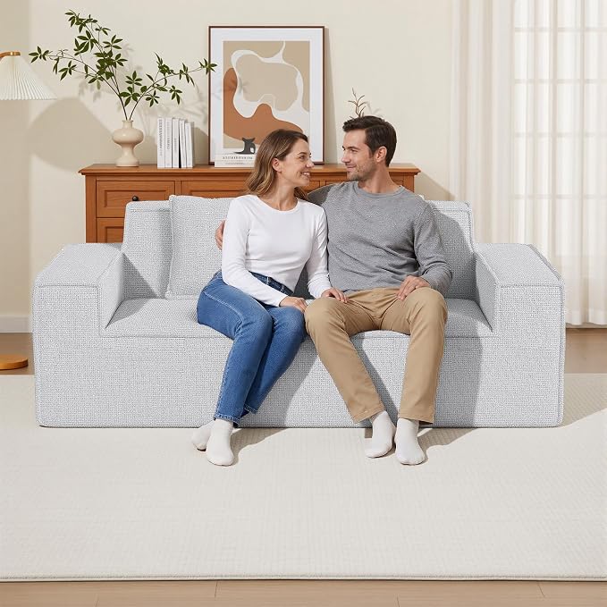 Luxanimarion 77'' Modern Small Loveseat, No Assembly Required Cloud Sofa Cloud Sofa Boneless Couches with 2 pcs Pillows for Living Room, Apartment(Polar Fleece-Grey)