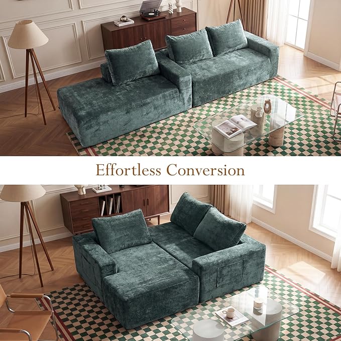 Vesgantti 95" Boneless Couches for Living Room, L-Shape Sectional Couch with Chaise in Chenille | Memory Foam | No Assembly Required, Deep Seat Cloud Modular Sofa for Apartment, Office (Green)