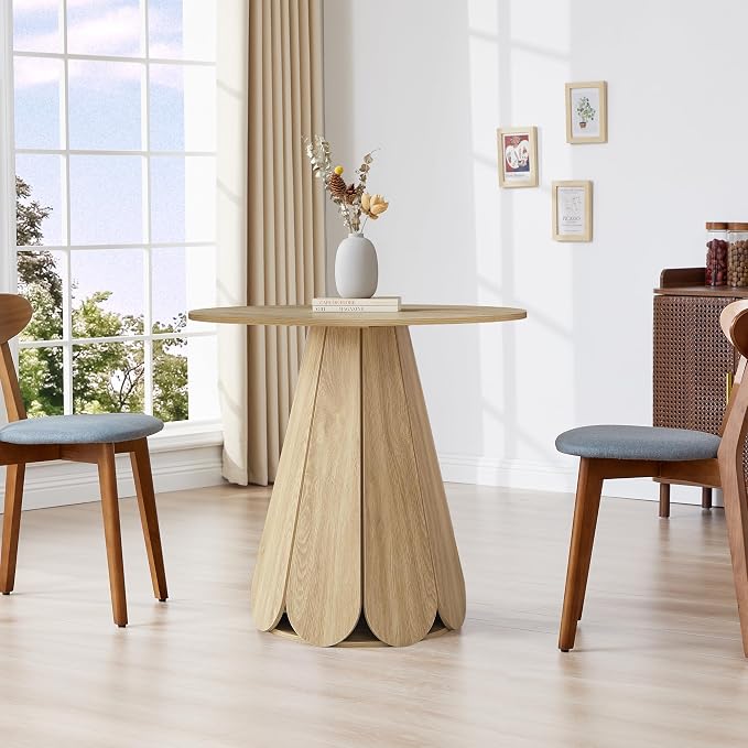 31.5" Round Dining Table for 2-4 People, Modern Small Kitchen & Dining Room Table with Pedestal Base, Space Saving Farmhouse Wood Table for Apartment & Small Spaces, Natural