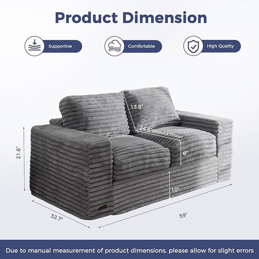 MAXYOYO Boneless Loveseat Sofa Couch for Adults, Floor Bean Bag Couch Sofa | Faux Fur Sofa with Armrests and Back Support, Plush Foam Filled Lounge Couch, Cozy Bean Bag Couch for Living Room, Apartment