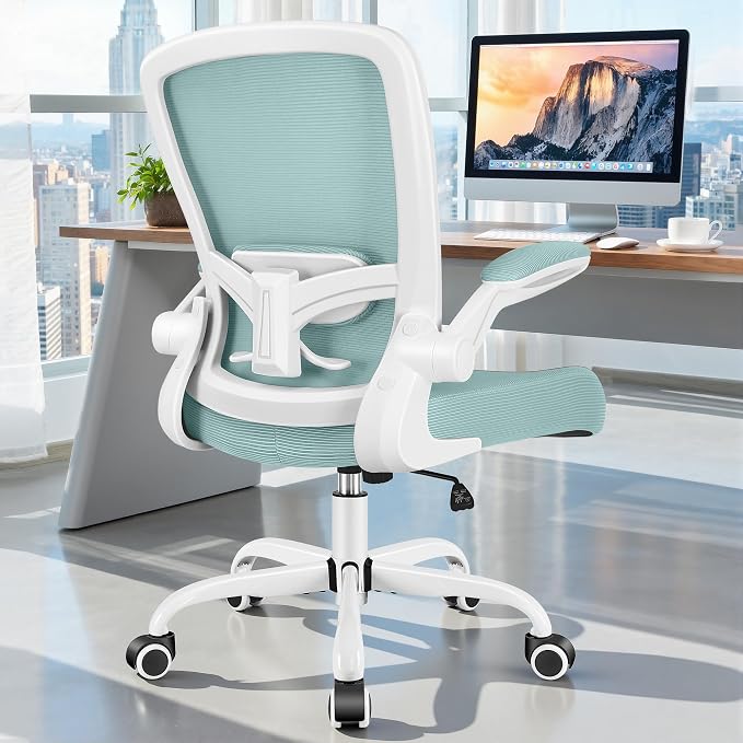 FelixKing Office Chair, Ergonomic Desk Chair Breathable Mesh Chairs Adjustable High Back Lumbar Support Flip-up Armrests, Executive Rolling Swivel Comfy Computer Chairs Home Office Light Blue