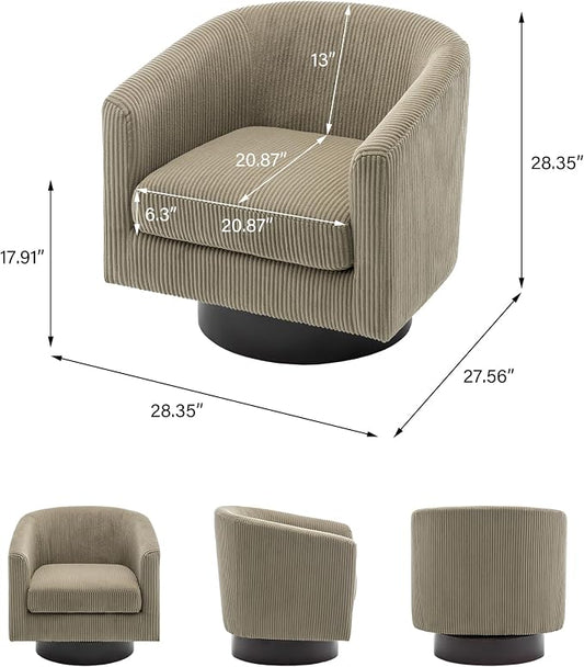 Swivel Barrel Accent Chair, Modern Round Corduroy Fabric Arm Chair for Living Room, Bedroom, Comfy Club Reading Chairs for Adults (Corduroy Camel, Set of 1)