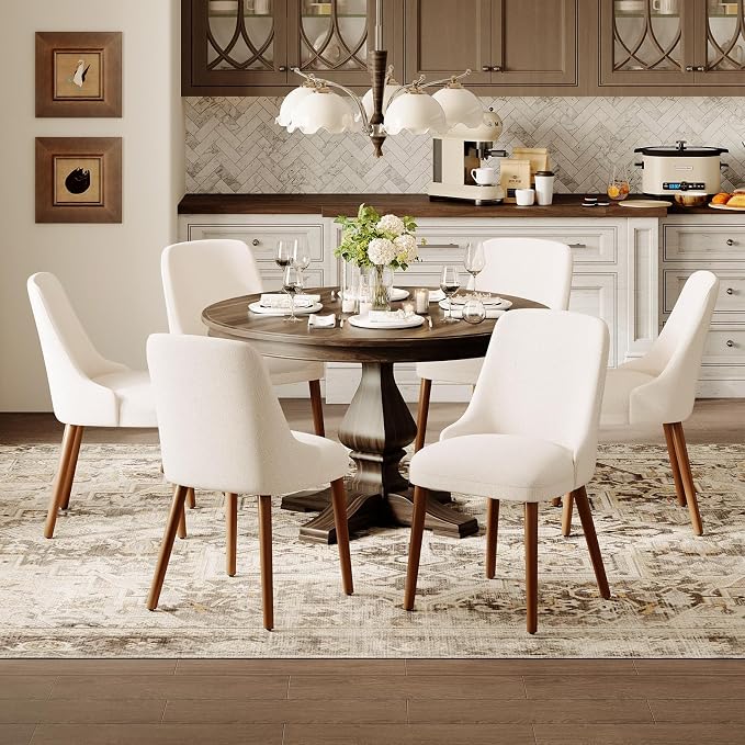MALOL Dining Room Chair Set of 2, Upholstered Kitchen Chairs with Wood Legs, High-Back Padded Dining Chairs for Dining Room/Restaurant/Cafe, Beige