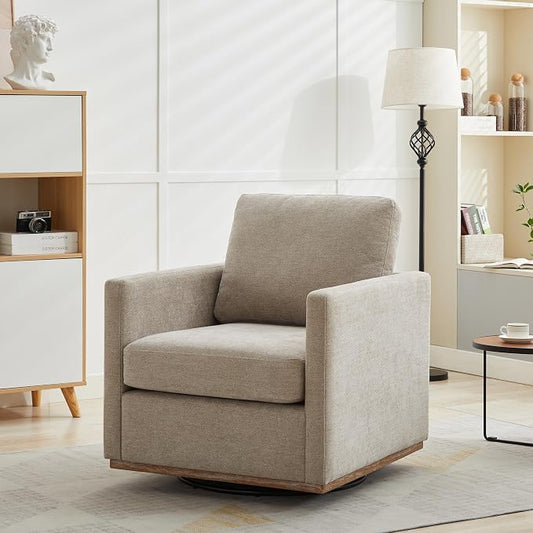 Aoiy & Wifon 30.7" W Swivel Accent Chair, Mid Century Modern Swivel Chair for Living Room, Comfy Small Accent Chair, Wavy Chenille, Taupe