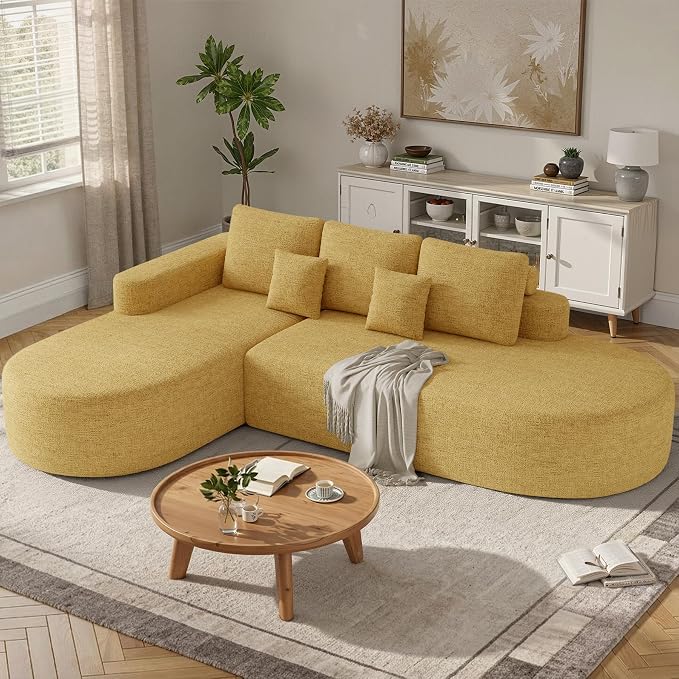 112" Modular Curved Sofa, Oversized Couches for Living Room, Modern Cloud Couch with Deep Seat, Chenille Foam Couch, No Assembly Required, Yellow, 1PCS