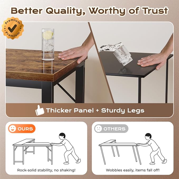 Huuger 55 Inch L Shaped Desk with Power Outlets and USB-C Port, 0.95 Inch Thicker Desktop, Reversible Computer Desk, Larger Office Corner Gaming Desk, Metal Frame, for Home Office, Study, Rustic Brown