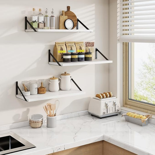 Axeman Deep Floating Shelves | 24 Inch White Wall Shelves Set of 2 | 10 Inch Deep Wood Floating Shelves for Wall | 24" W x 10" D White Shelves for Living Room Bathroom Kitchen