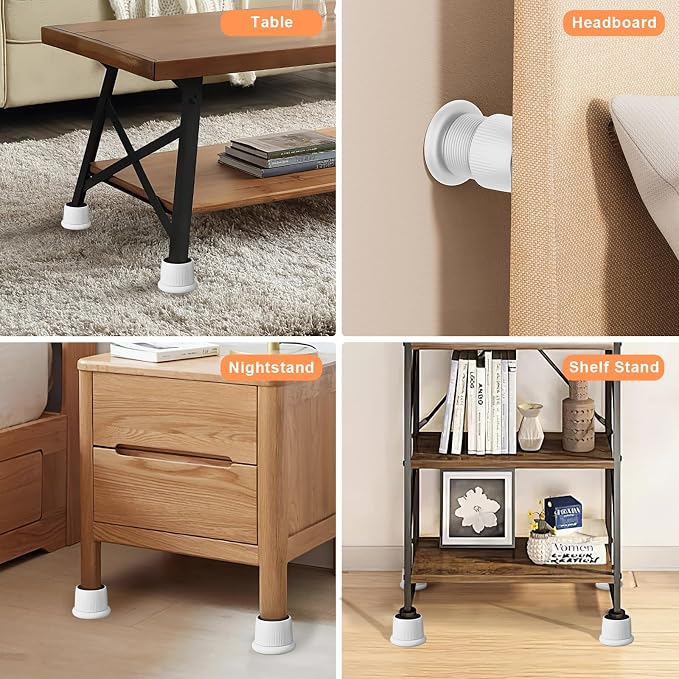 Adjustable Furniture Bed Risers, 1.6-2.6 inch Bed Risers Black, Durable Plastic and Anti Slip Couch Risers 2 inch ABS Adjustable headboard Stopper (White 4 Pcs)